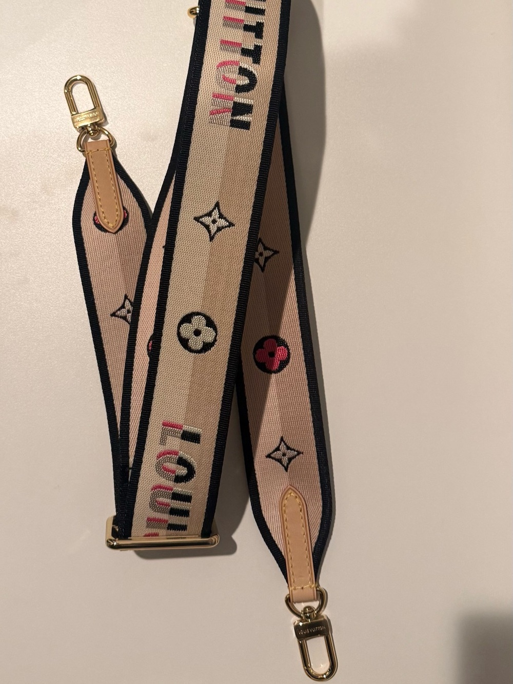 Louis Vuitton pink and Black Monogram Jacquard Strap with Pink Accents